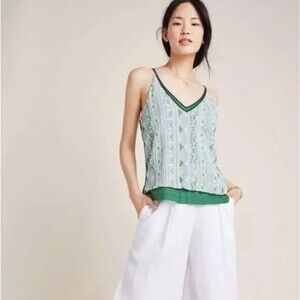 TINY brand Anthropologie Clarice Embroidered Boho Tank Top Green Size Medium NWT